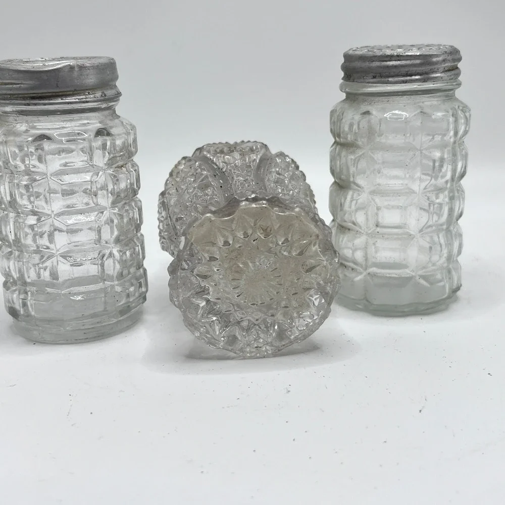 Vintage Anchor Hocking Pressed Glass Salt and Pepper Shakers Set of 3 Clear